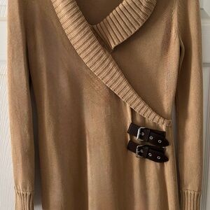 Michael Kors vintage tan shawl neck sweater dress